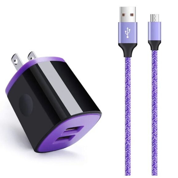 ''FAST CHARGING DUO | PURPLE MICRO USB WALL PLUG & CORD SET " - Picture 7 of 9